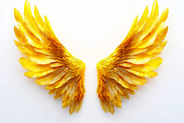 A pair of gold angel wings on a white background