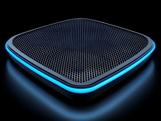 Futuristic Square Device with Blue Neon Lighting