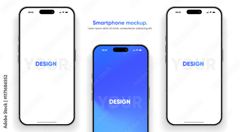 Poster Realistic smartphone mockup. Mobile phone vector with isolated on white background. Device front view. 3D mobile phone with shadow. Realistic, high quality smart phone mockup for ui ux presentation.