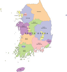 South Korea administrative map. Colored. Vectored