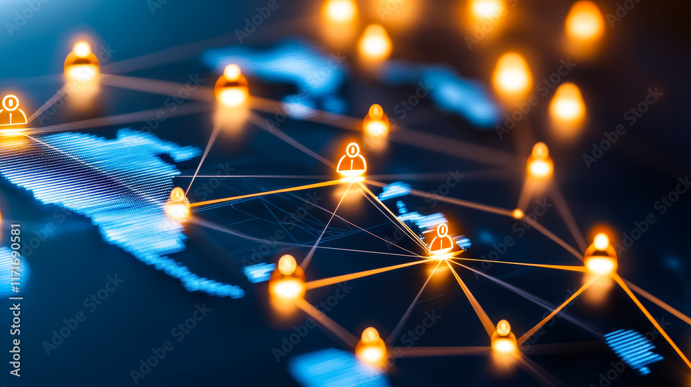 Poster digital network connections illustrating global communication and social interaction