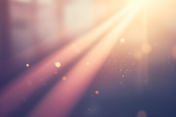 Abstract sun rays and dust particles background, warm golden light beams, bokeh effect, dreamy atmosphere, perfect for overlay.