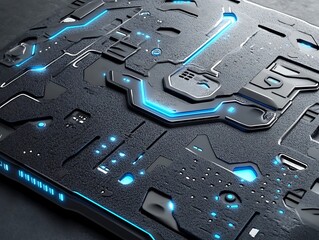 Futuristic Technology Panel With Glowing Blue Lines