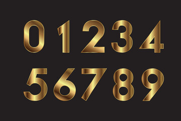 Birthday golden numbers isolated on black background. Collection of anniversary gold yellow numbers. Luxury bright metallic font. 