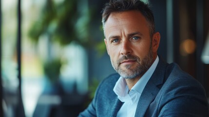 Naklejka premium Businessman strategizing for development and growth with focus on increasing positive indicators and business success
