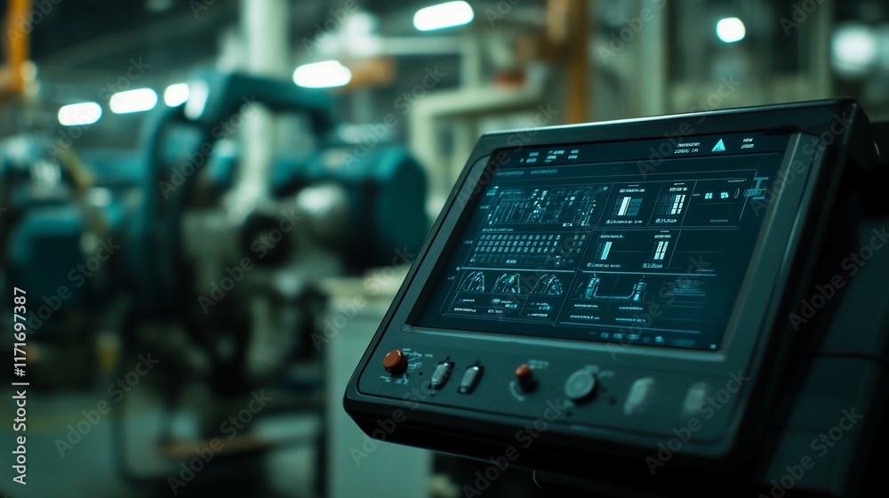 Aufkleber Industrial control panel with digital display showing machine data in a factory.