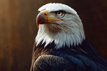 Fototapeta premium A bald eagle with a yellow beak and a black background
