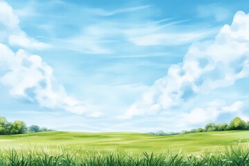 Obraz premium Field with a blue sky and clouds