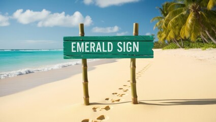 Fototapeta premium Emerald sign on tropical beach coastal landscape travel destination nature environment