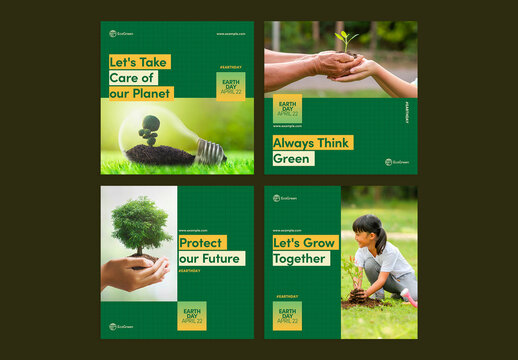 Earth Day Social Media Post Layout Set