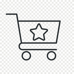 shopping cart with star. Bonus, offer, reward. Vector linear icon