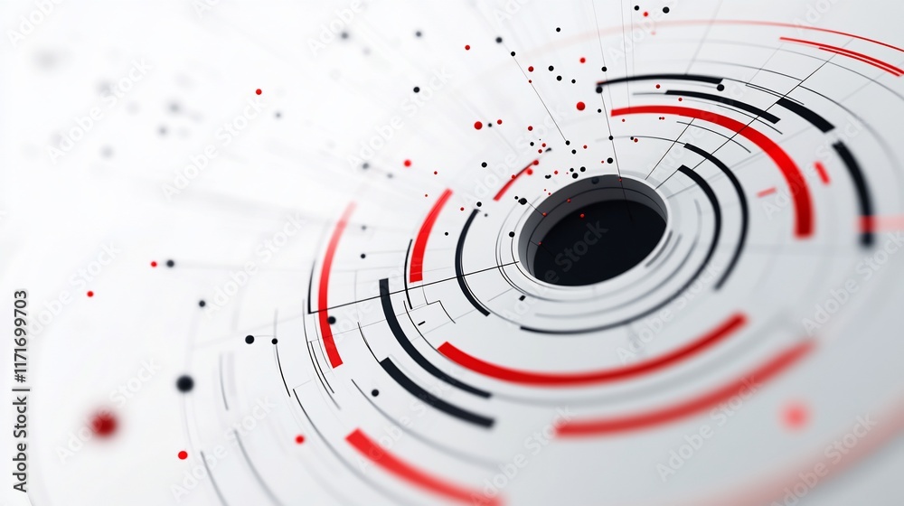 Aufkleber Abstract red and white circular technology design with particles.