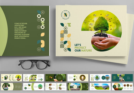 Protect Nature Landscape Brochure Layout with Green Accents