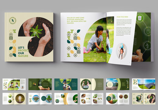 Protect Nature Square Brochure Layout with Green Accents