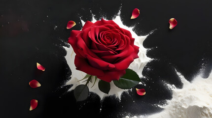 Explosion centrale et rose rouge 