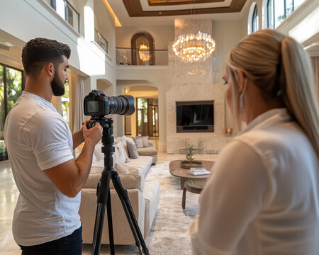 Real estate photographer taking interior photos of a beautiful home