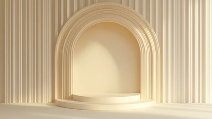 Fototapeta premium A minimalist archway display with soft lighting and curved edges, ideal for presentations.