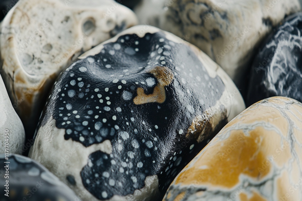 Leinwandbilder close-up of smooth, multicolored stones with unique patterns and textures.