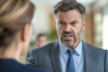 Businessman angrily arguing in office setting