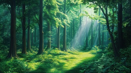 anime cartoon style woodland forest background banner, generated ai