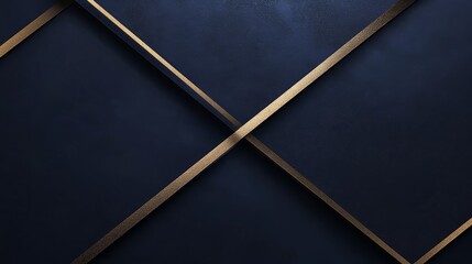 Fototapeta premium A modern abstract design featuring dark blue panels and intersecting gold lines.