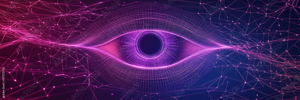 Poster Abstract digital eye with glowing lines and interconnected nodes.