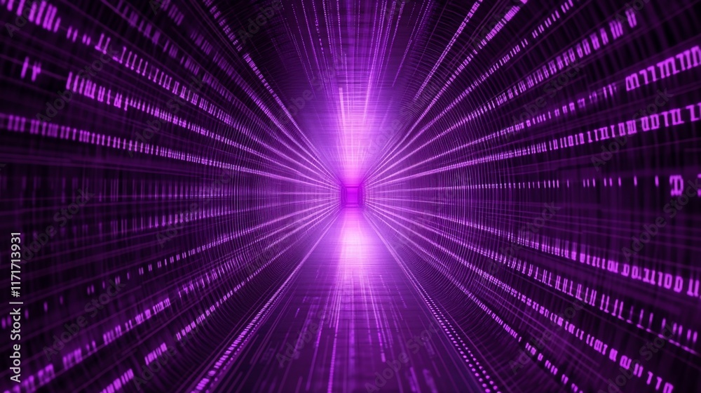 Aufkleber Abstract purple digital tunnel with binary code.
