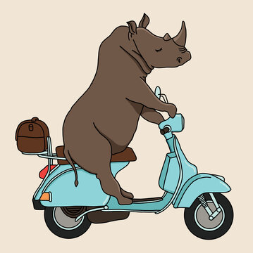 Delivery Rhino Riding a Scooter Illustration