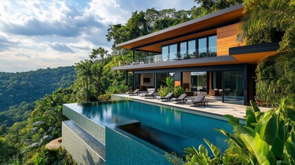 Contemporary Hotel Building Atop a Hill With Infinity Pool Overlooking a Lush Landscape
