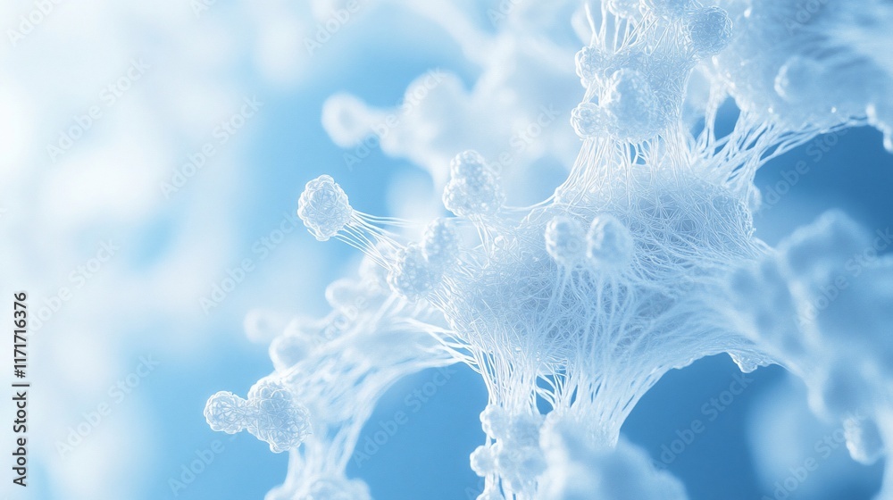 Poster abstract blue network, interconnected nodes, complex structure, digital art, 3d rendering, science, 