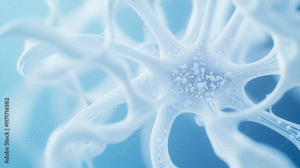 Poster abstract blue and white neural network, complex structure, intricate design.