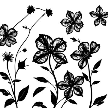 black and white flower silhouettes vactor file Generative AI 