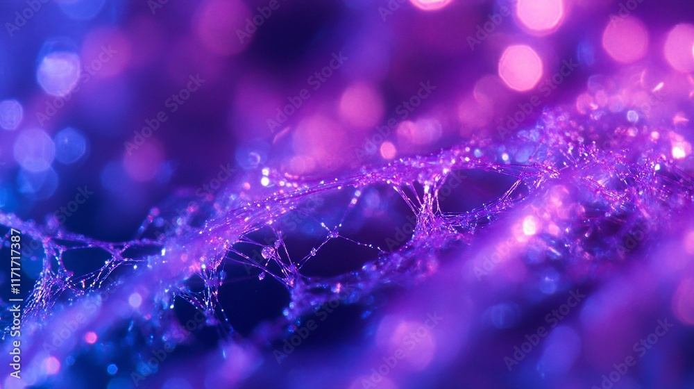 Poster Abstract purple and pink glowing web-like texture with bokeh lights.