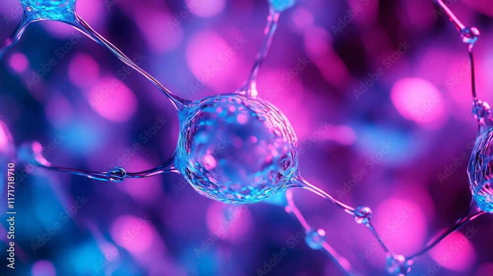 Aufkleber Abstract neural network, interconnected nodes glowing in vibrant pink and blue.