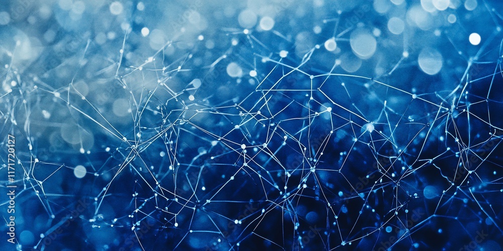 Leinwandbilder Abstract blue network connection background with bokeh lights.