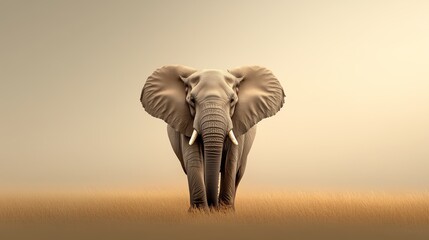 Obraz premium Lone elephant stands gracefully in golden grass under a soft evening light