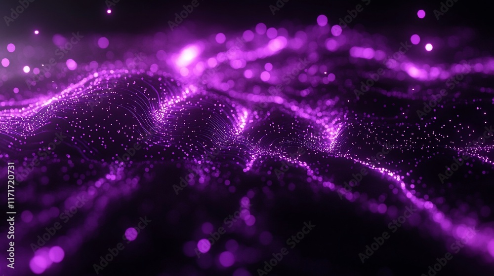 Poster abstract purple particle wave background.