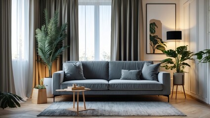 Obraz premium Contemporary room design with sofa and indoor plant