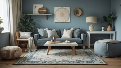 Cozy dove gray and beige zen living room