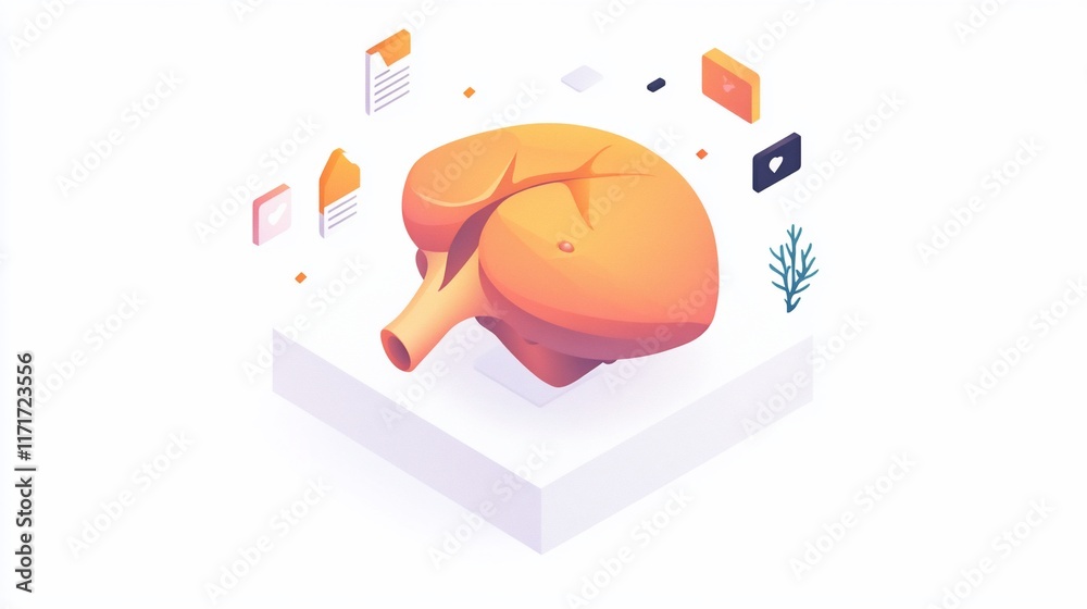 Aufkleber isometric illustration of a human lung with surrounding digital elements.
