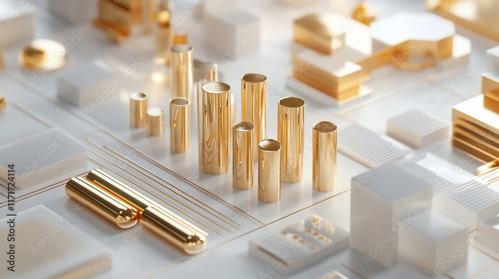 Poster Abstract gold and white geometric shapes forming a graph on a circuit board-like surface.