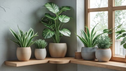 Fototapeta premium Elegant corner decor featuring a lush green plant