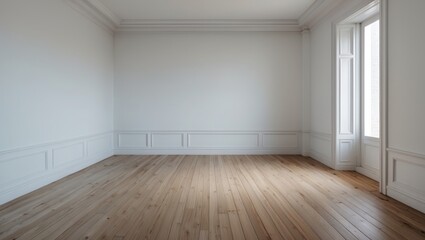 Fototapeta premium Empty room with white walls and wooden floor