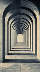Obraz premium Endless arched concrete hallway leading to light.