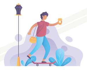 Illustration of a guy riding a skateboard