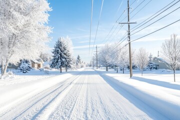 Obraz premium Winter storms create challenges on snow-covered streets affecting utility services and daily life