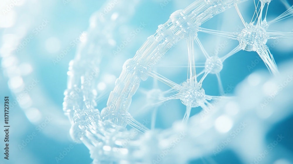 Poster Abstract 3D rendering of a DNA double helix structure in cool blue tones.
