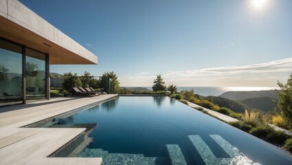 Fototapeta premium High end contemporary infinity pool with scenic view
