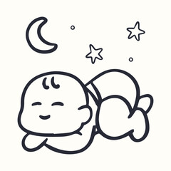 doodle baby sleeping comfortably illustration