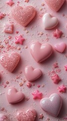 Obraz premium Sweet pink heart-shaped confections arranged on pastel background for festive celebrations